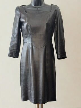 THIERRY MUGLER - Black Leather Vintage Sheath Dress - Classic Minimalist